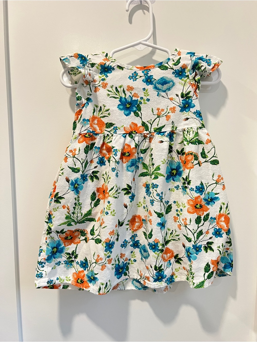 Peyton & Parker Floral Flutter Sleeve Dress | 2T | Blue & Orange Wildflowers